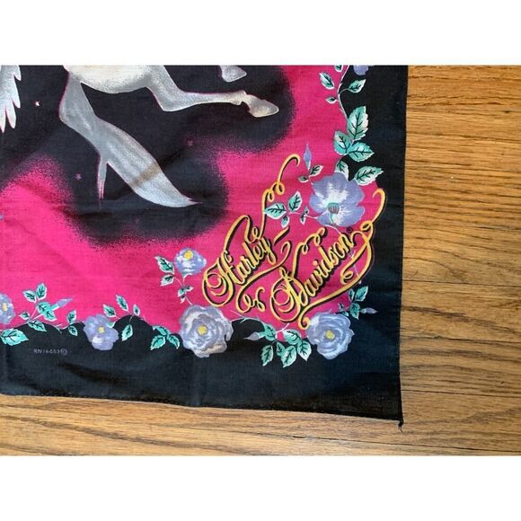 Harley Davidson Pink Unicorn Pegasus Bandana Rag Scarf Cotton VTG Kerchief 90s - Picture 5 of 13